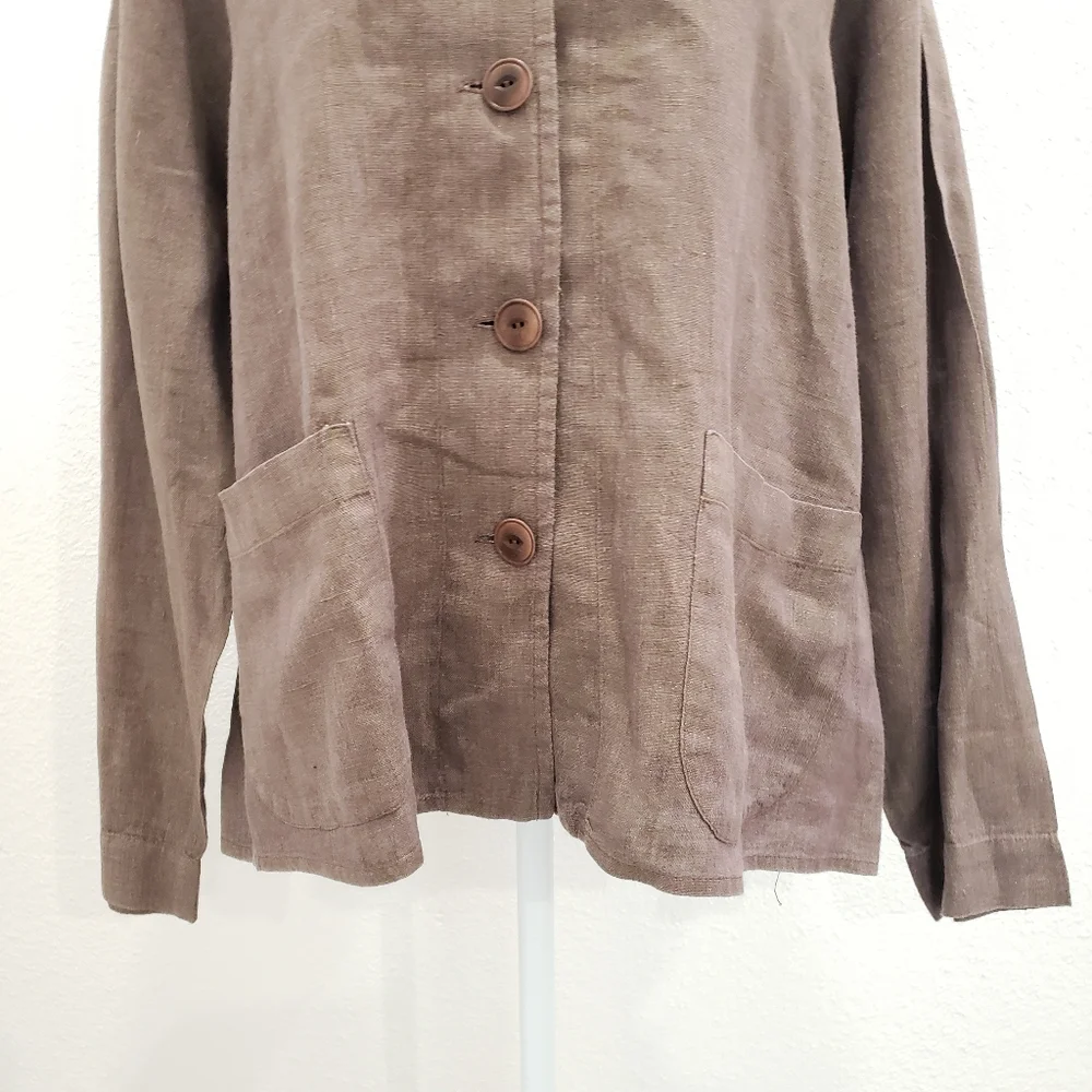 FLAX Brown Button Down Lightweight Linen Jacket Size Medium - Picture 3 of 8
